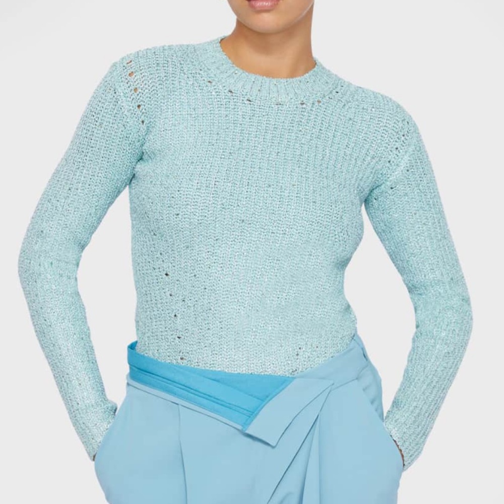 Jonathan Simkhai Fonda Crystal Knit Pullover Sea foam Blue